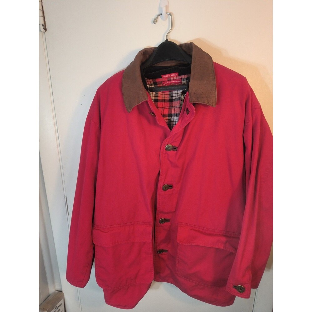 Vtg 90s Marlboro Country Store Red Canvas Barn Jacket Leather Collar Men Medium